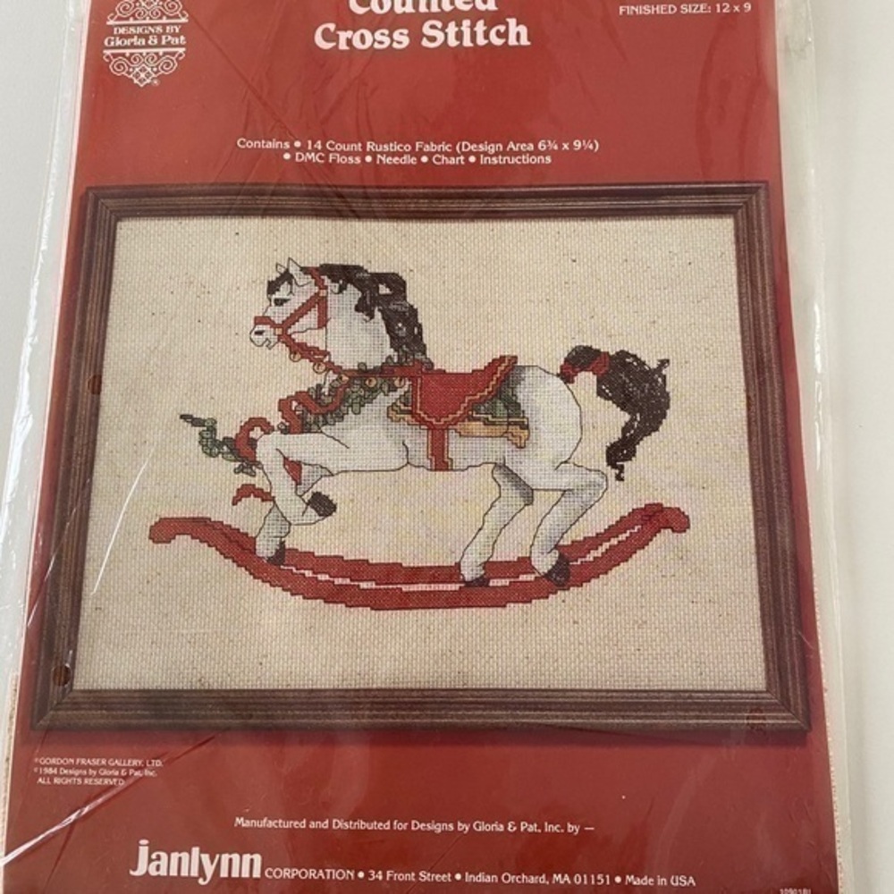 Vintage Janlynn Equestrian Counted Cross Stitch Kit Christmas Rocking Horse